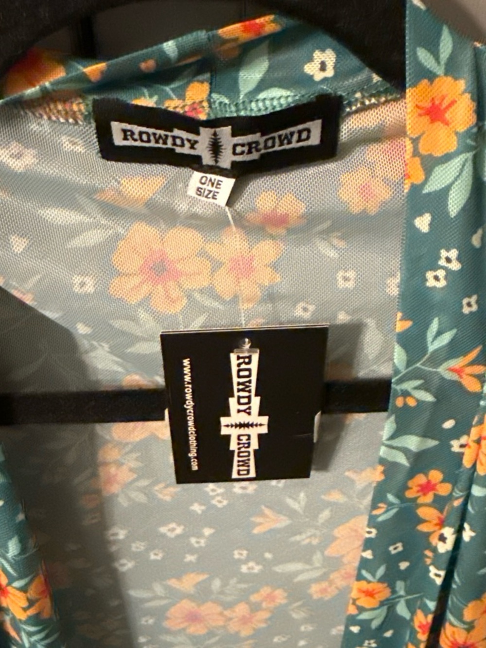 Teal Floral Open-Front Women's Kimono Cardigan - Orange Floral Print - Picture 2 of 5
